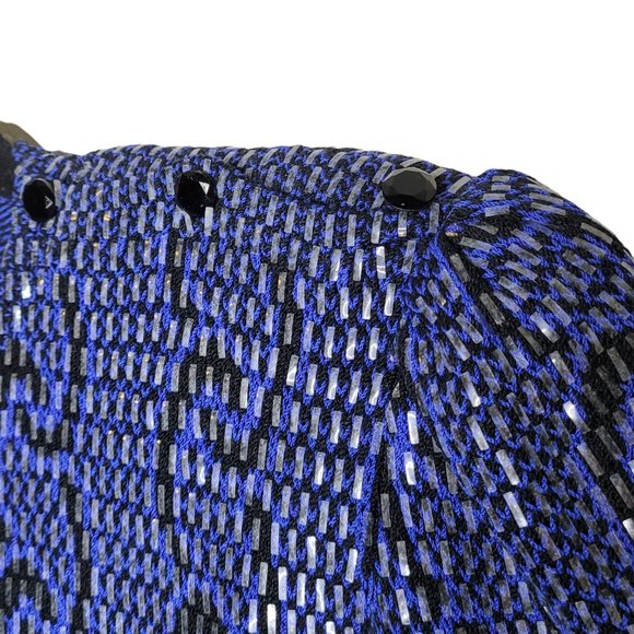 St. John by Marie Gray Blue Black Chain-link Blouse with Shoulder Pad Buttons 12 - Picture 2 of 5